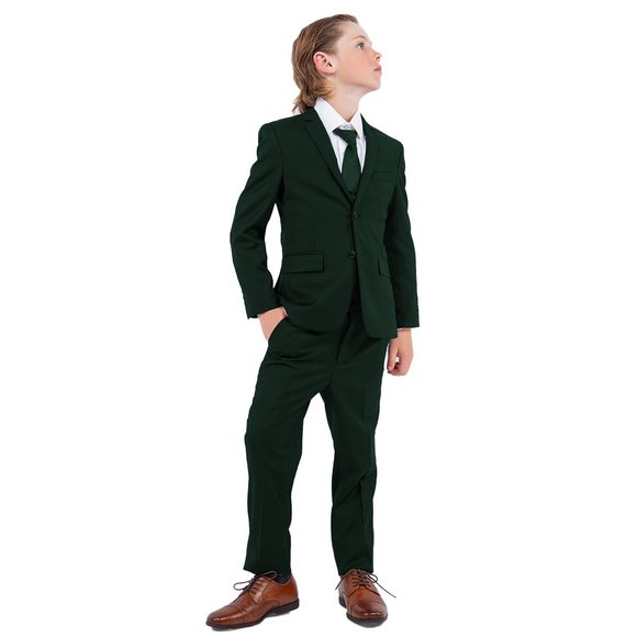 5-Piece Perry Ellis Portfolio Boys Slim Fit Solid Suit, Green - Picture 7 of 7
